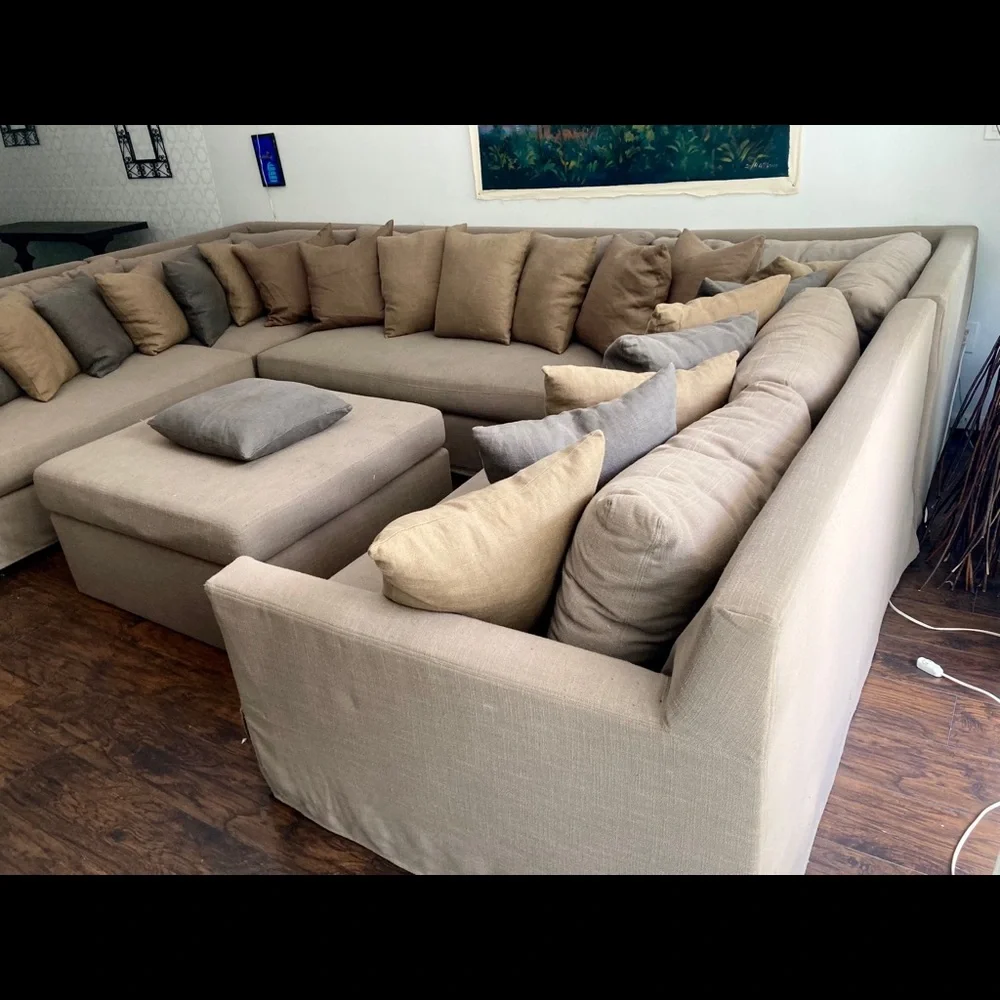 RH 5pc sectional, ottoman & 22 goose down pillows